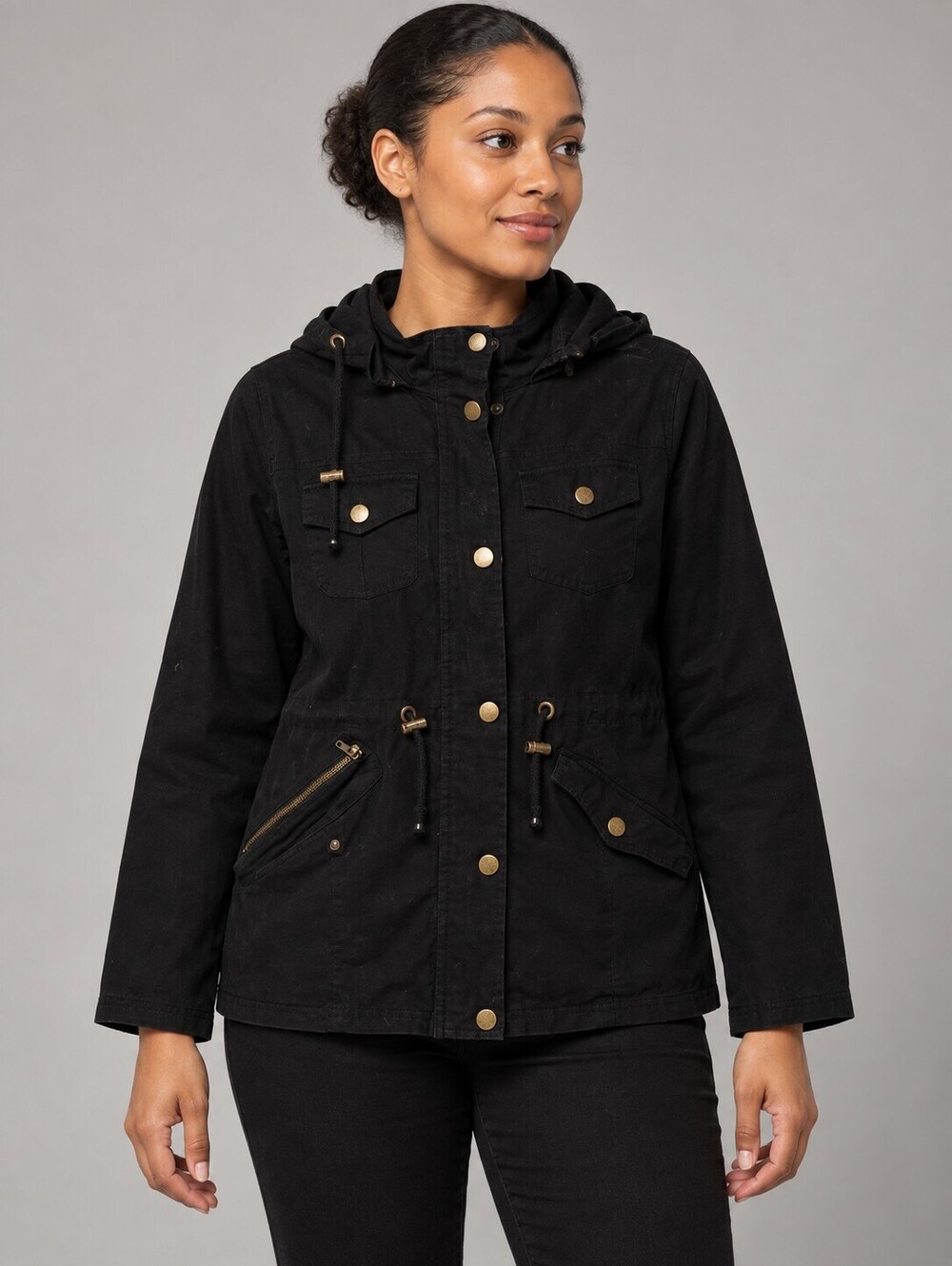 Made by Johnny Black Cotton Hooded Utility Jacket M